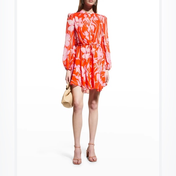 Milly Reina Parrot Tulip Flounce Red Pink Mini Dress Sz 8 SAKS REVOLVE - Picture 10 of 10